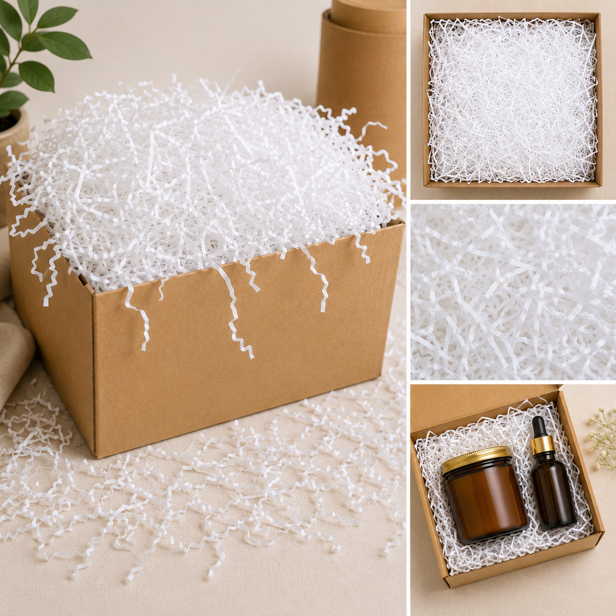 Braune und weiße Faltenpapierfüller für Geschenkboxen und Schutzverpackungen