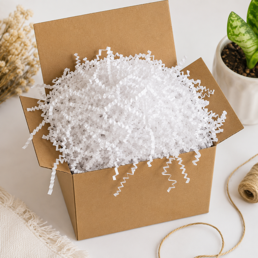 Braune und weiße Faltenpapierfüller für Geschenkboxen und Schutzverpackungen