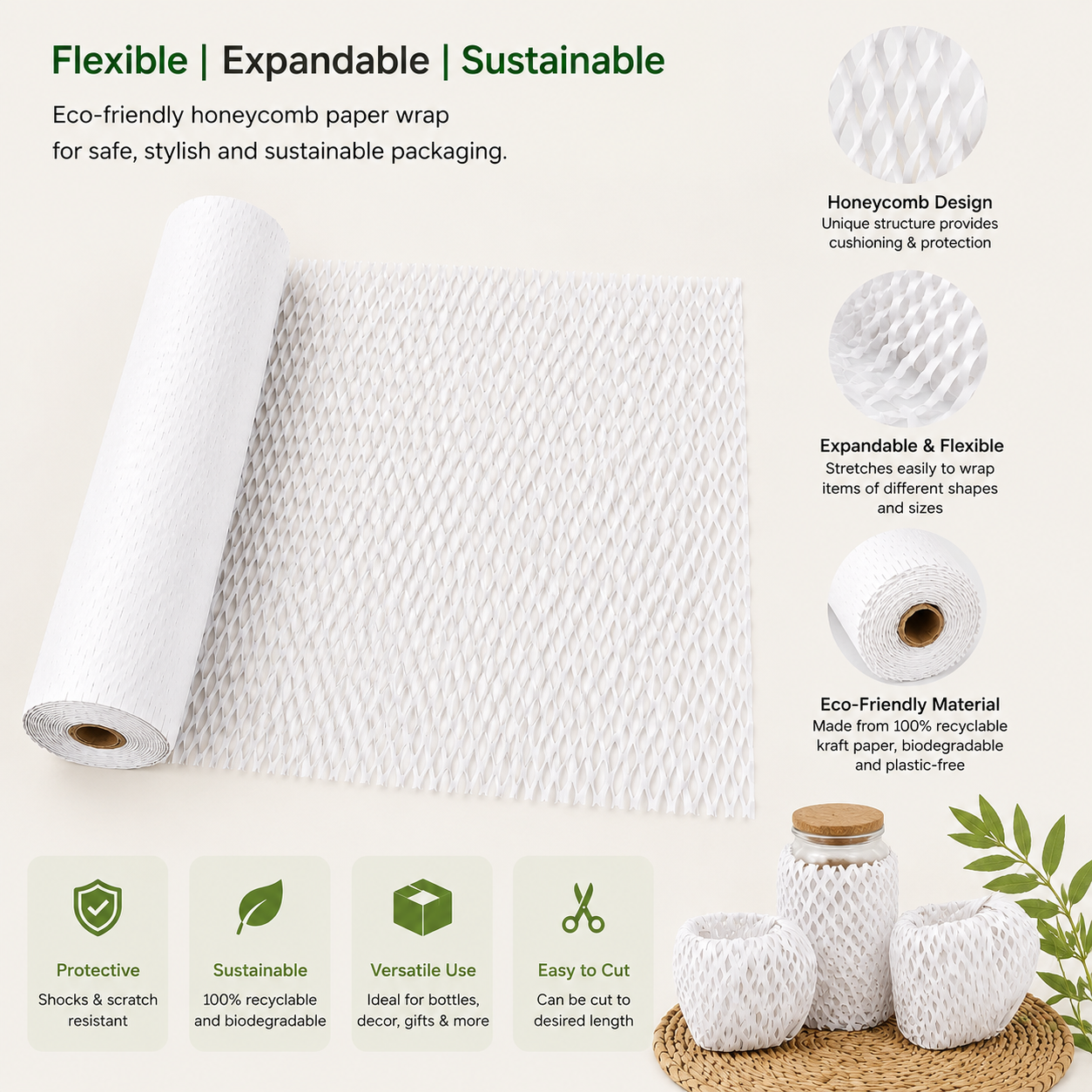 Witte honingraat papier wikkelmateriaal rol voor fragiele product verpakking