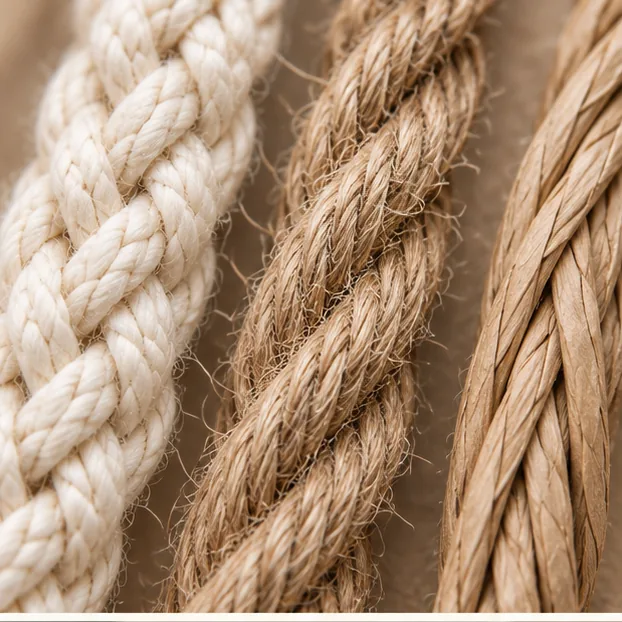 Makrovergleich von Baumwolle, Hanf und Papiercordfasern