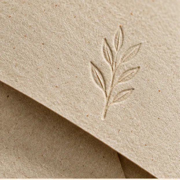 Makrodetail texturiertes Recyclingpapier mit knuspriger Falte und blindem Abstich