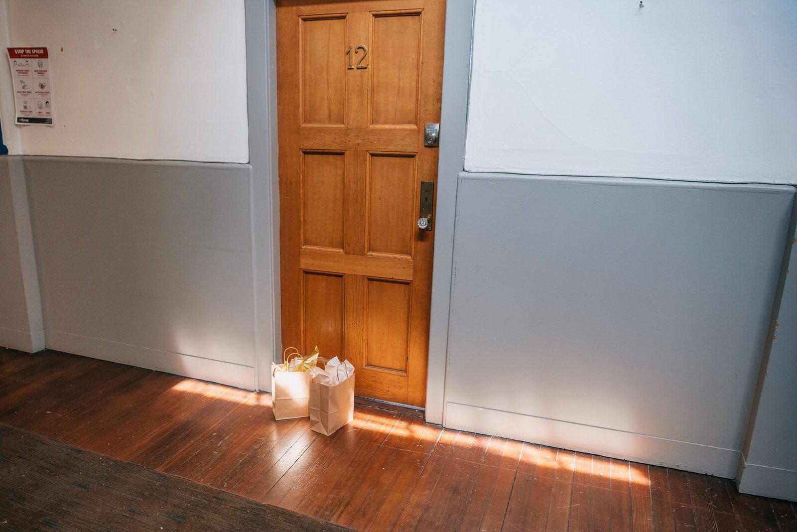 Paper carrier bags at a doorstep illustrating a delivery and storage context