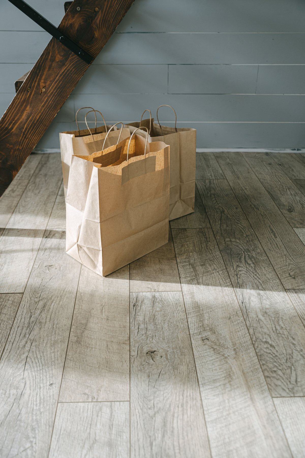 Brown paper shopping bags showing different sizes and handle proportions