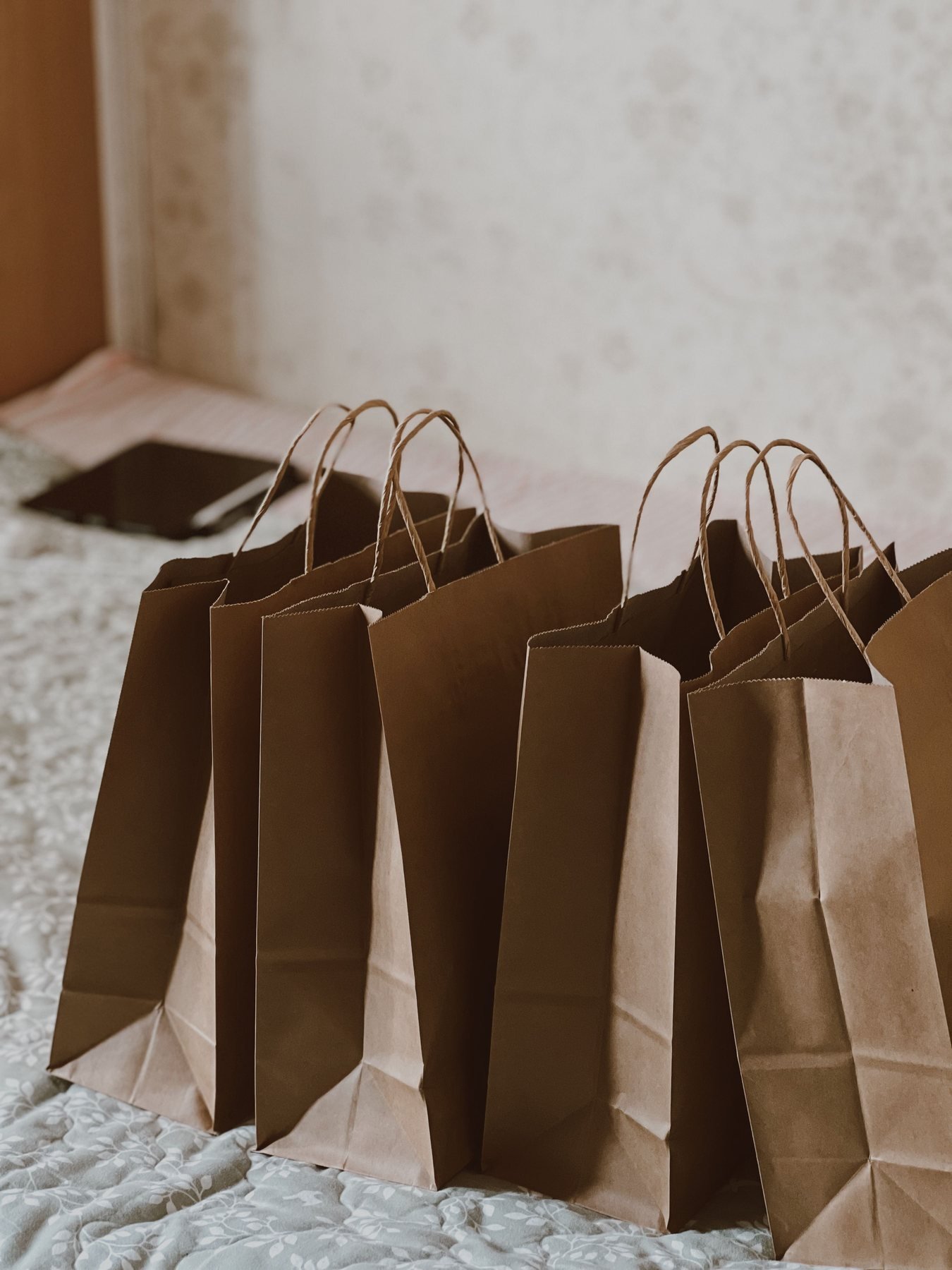 Minimal kraft paper bags illustrating paper color and surface variation