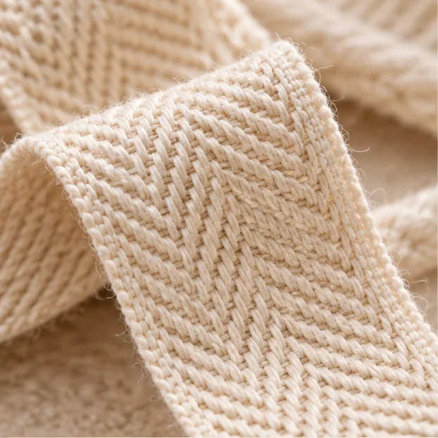 Makrodetail des natürlichen Baumwoll-Heringbone-Bandes
