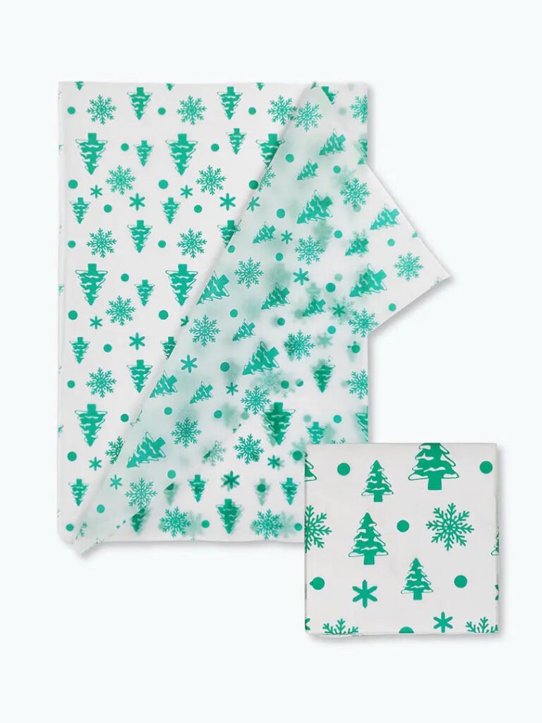 Tissue Wrapping Paper with Green Tree & Snowflakes - from Pack of 100 Sheets - product image 1