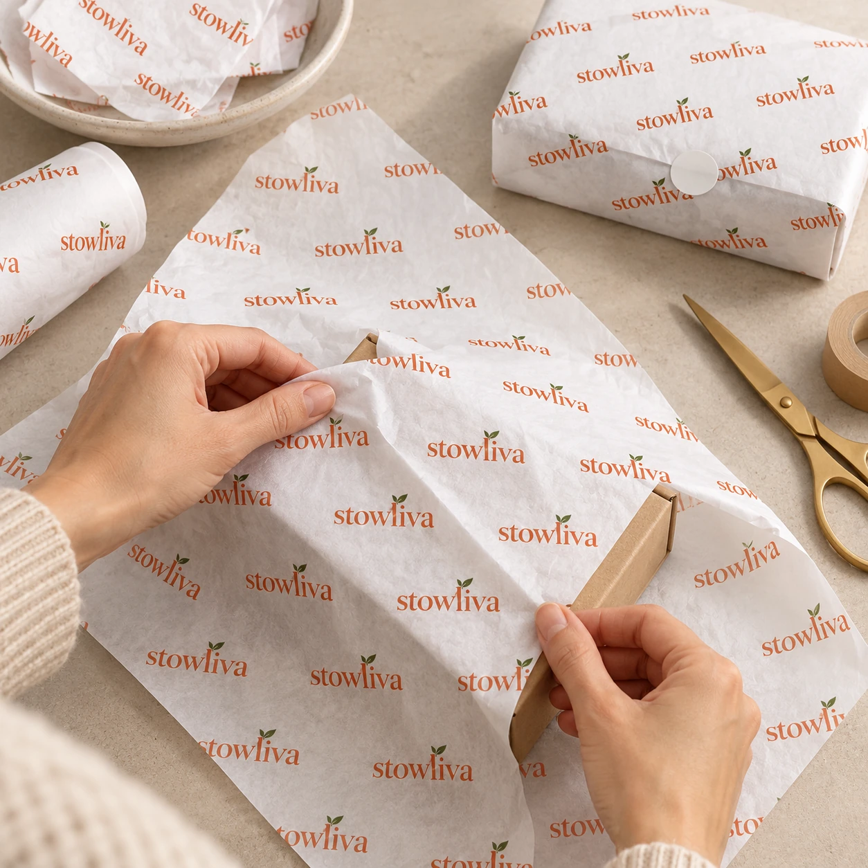 Papier d'emballage de tissu compostable avec 2 Couleurs Imprimer l'application d'emballage cadeau
