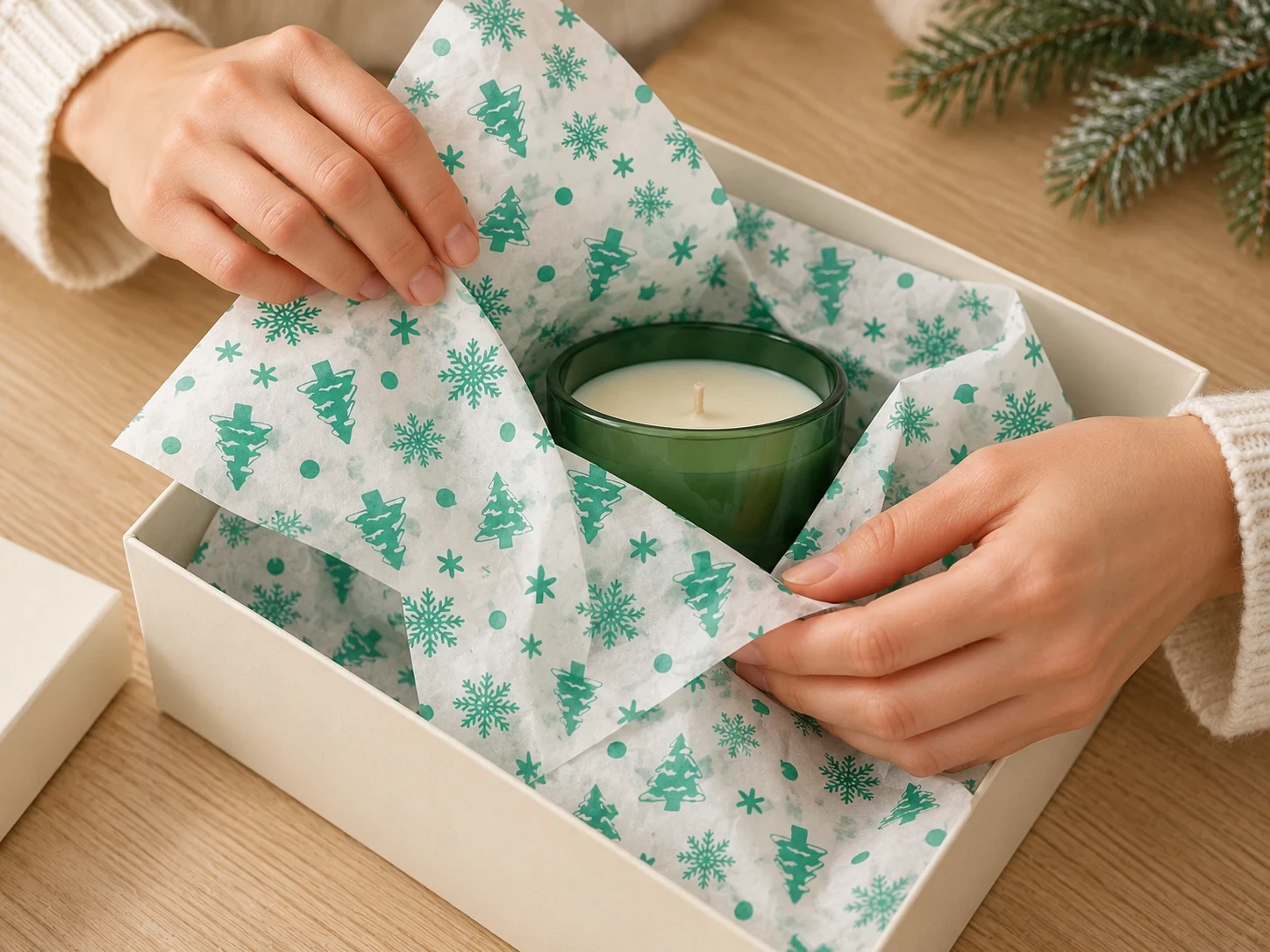 Seidenpapier zum Einwickeln mit Green Tree & Snowflakes - aus dem Pack of 100 Sheets Geschenkverpackung Anwendung