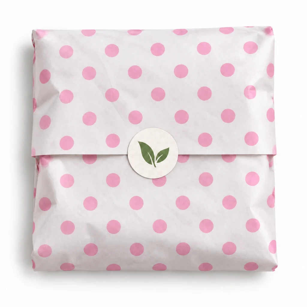 Weefselverpakking Papier met bedrukte Pink Polka Dots uit Pack van 100 vellen verpakt pakket product foto